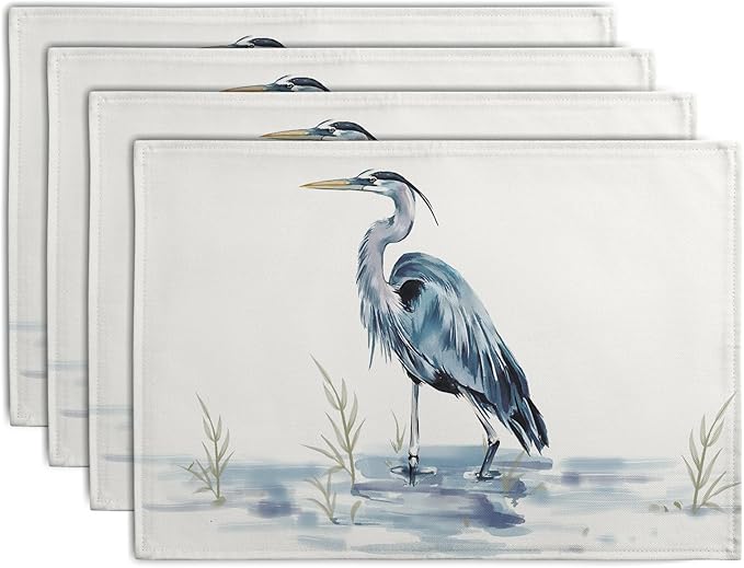 Coastal Placemats Set of 4 Summer Ocean Heron Place Mats 12x18 Inch Nautical by Wnoesat