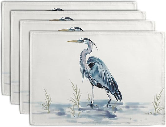 Coastal Placemats Set of 4 Summer Ocean Heron Place Mats 12x18 Inch Nautical by Wnoesat