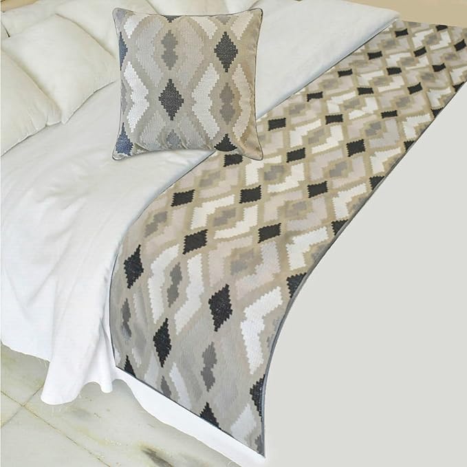 The HomeCentric King/Queen/Twin Beige Decorative Bed Runner Twin 53"x18" Bed by TheHomeCentric