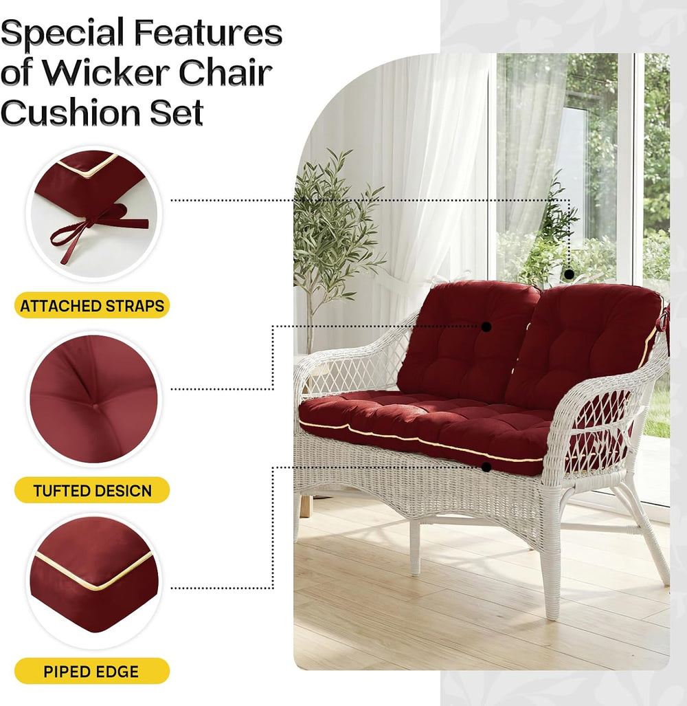 1 MIDDLE ONE Wicker Chair Cushions 3 Pieces Set for Outdoor Furniture, Replac...