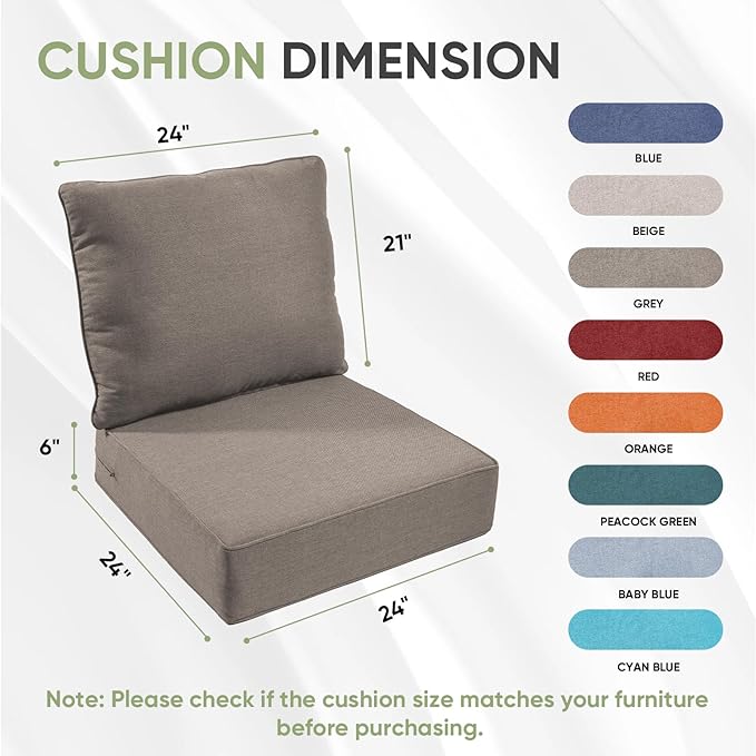 Outdoor Chair Cushions Set of 3, Waterproof 24x24 Patio Chair Cushion, Couch - Image 7