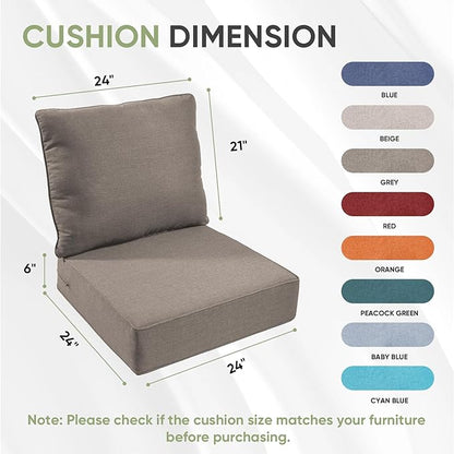 Outdoor Chair Cushions Set of 2, Waterproof 24x24 Patio Chair Cushion, Couch - Image 7