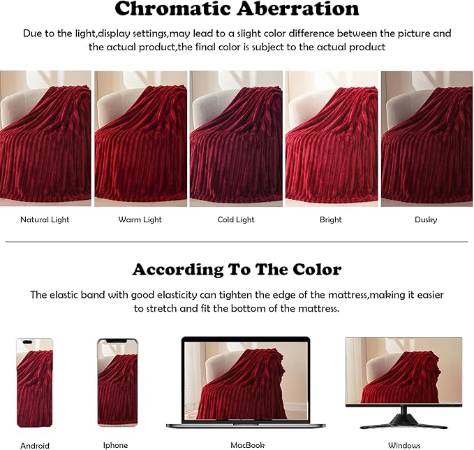 NEWCOSPLAY Super Soft King Blanket Red Premium Silky Flannel Fleece 3D Ribbed - Image 6
