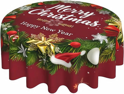 Merry Christmas Wreath Round Tablecloth 60 Inch, Christmas Decorations Round by GJLNTRF