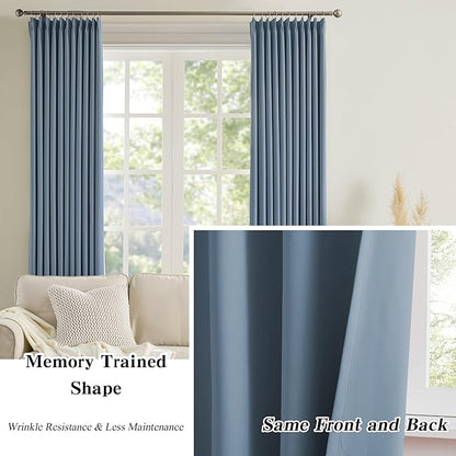 KEQIAOSUOCAI Pinch Pleated Dark Slate Steel Blue Curtains 96 Inches Long - Image 5