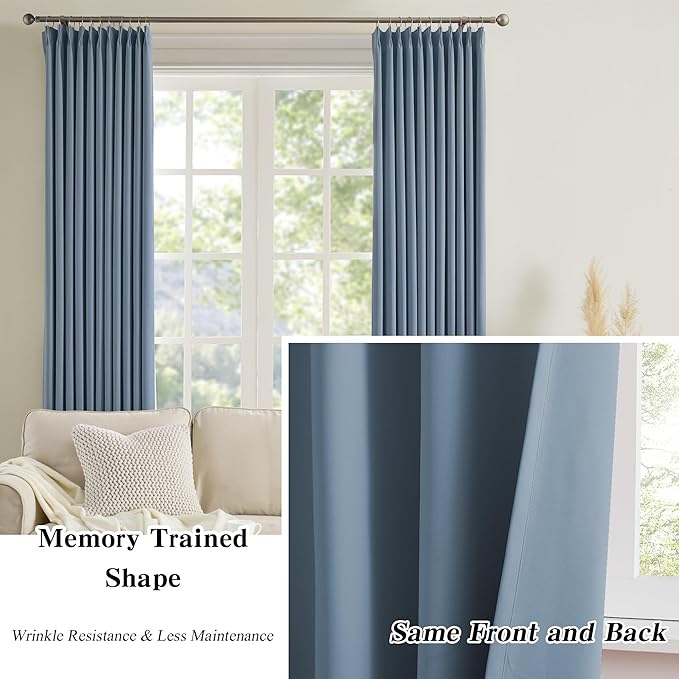 KEQIAOSUOCAI Dusty Blue Pinch Pleated Curtains 144 Inches Long Room Darkening - Image 6