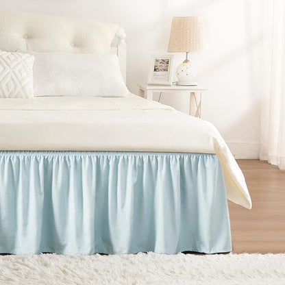 RIMELA Grayish Blue Bed Skirt Queen Size 15 Inch Drop, Wrap Around Elastic by RIMELABedSkirt