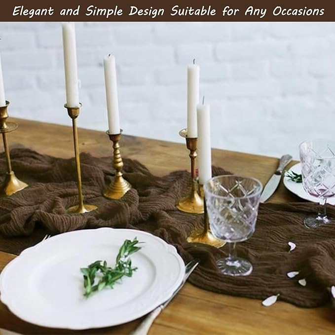 Fivenl 12 Pack Brown Boho Rustic Cheesecloth Table Runner 35x72 Inch Romantic - Image 7