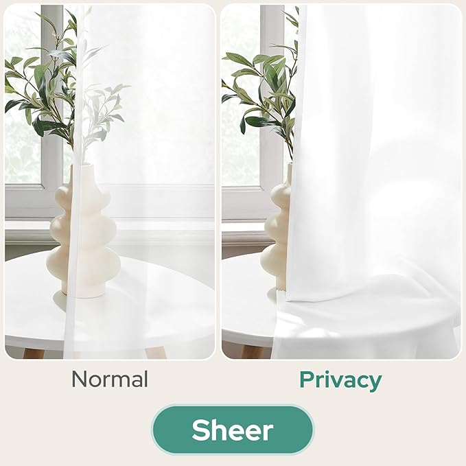 HOMEIDEAS Non-See-Through White Privacy Sheer Kitchen Curtains 24 Inches Long 2 - Image 4