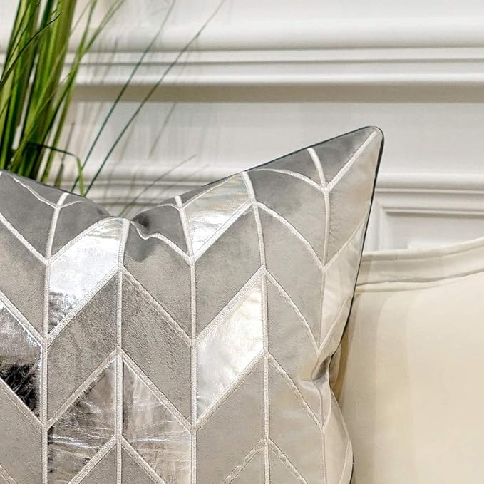 Avigers 20 x 20 Inches Grey Silver Striped Cushion Case Luxury European Throw - Image 2
