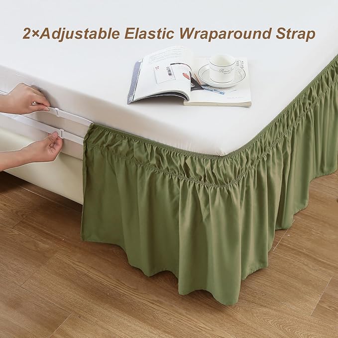 MEILA Queen Bed Skirt, Wrap Around Ruffle Bed Skit - Image 2