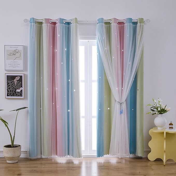Ombre Rainbow Blackout Curtains by ZHUHAN