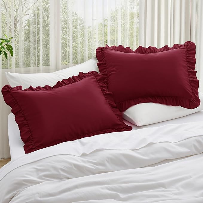 KKJIAF Ruffle Pillow Cases Queen Size Set of 2, Ruffled Pillow Covers - Image 2
