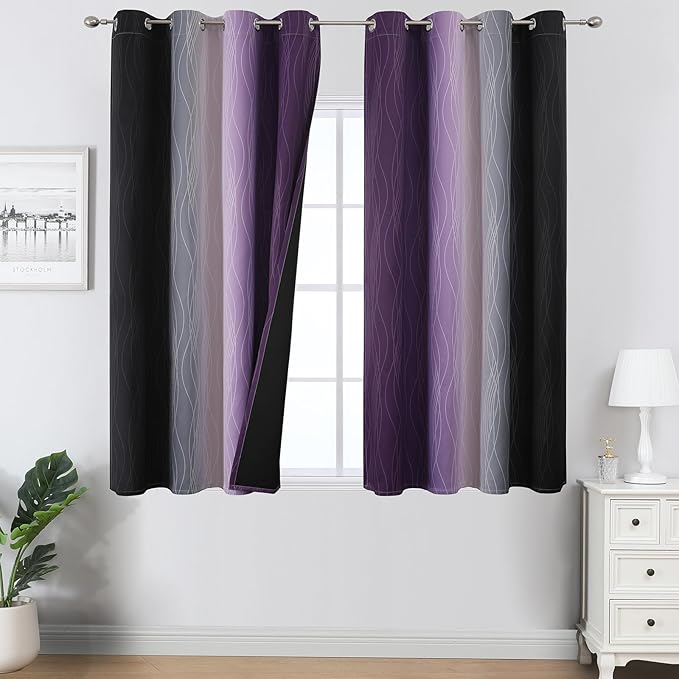 Estelar Textiler Black and Purple Ombre Blackout Curtains 45 Inch Length 2 by ESTELARTEXTILER