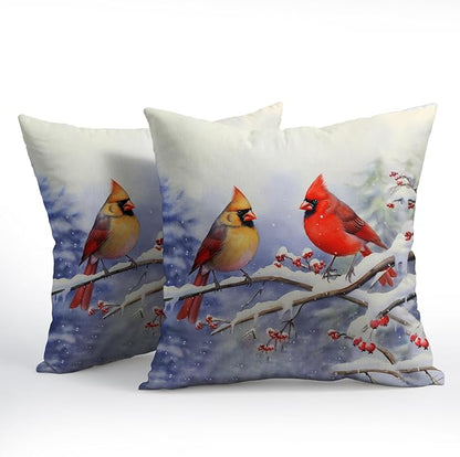 Cardinal Birds Throw Pillow Cover Winter Sweet Bird Pillowcase 20x20 Inch Set - Image 2