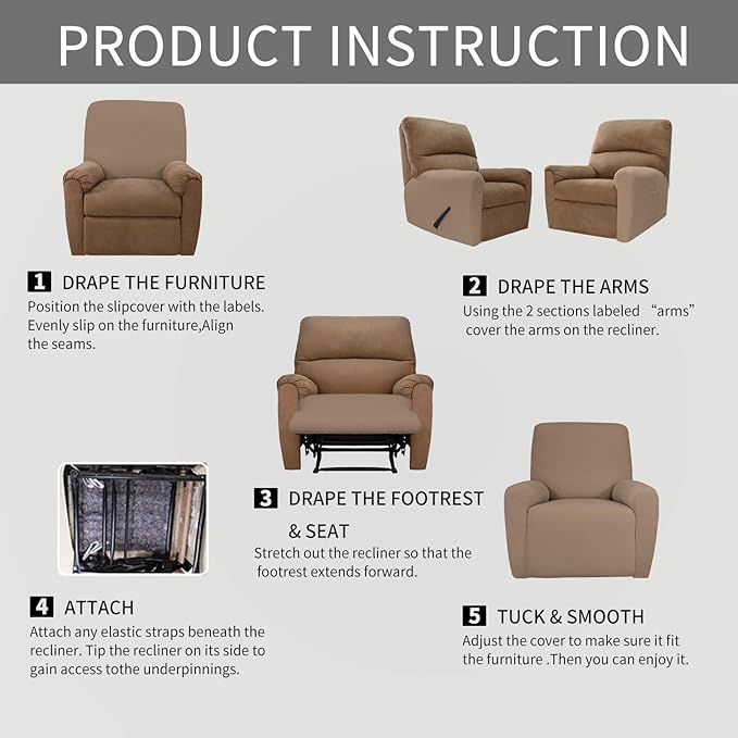 Easy-Going 4 Pieces Oversized Recliner Stretch Sofa Slipcover Sofa Cover - Image 7