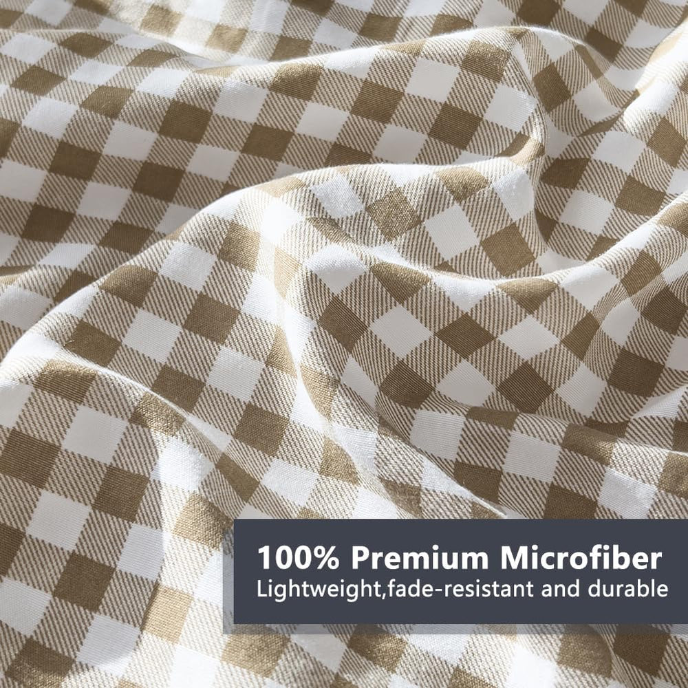 NSNLGSGC Tan Gingham Queen Comforter Set, 3 Pieces