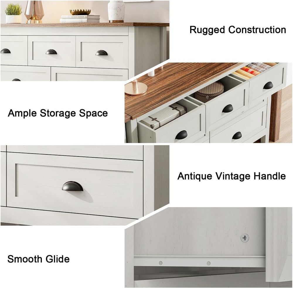 Antique White 7 Drawer Dresser for Bedroom, Farmhouse Wood Chest