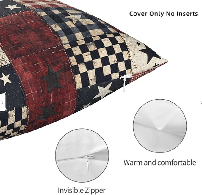 Throw Pillow Covers 20x20 Set of 2, Flag Patchwork Cushion Covers, Decorative - Image 6