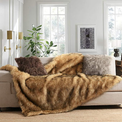 Luxury Plush Faux Fur Blanket King Size, Long Pile Golden Yellow - Image 3