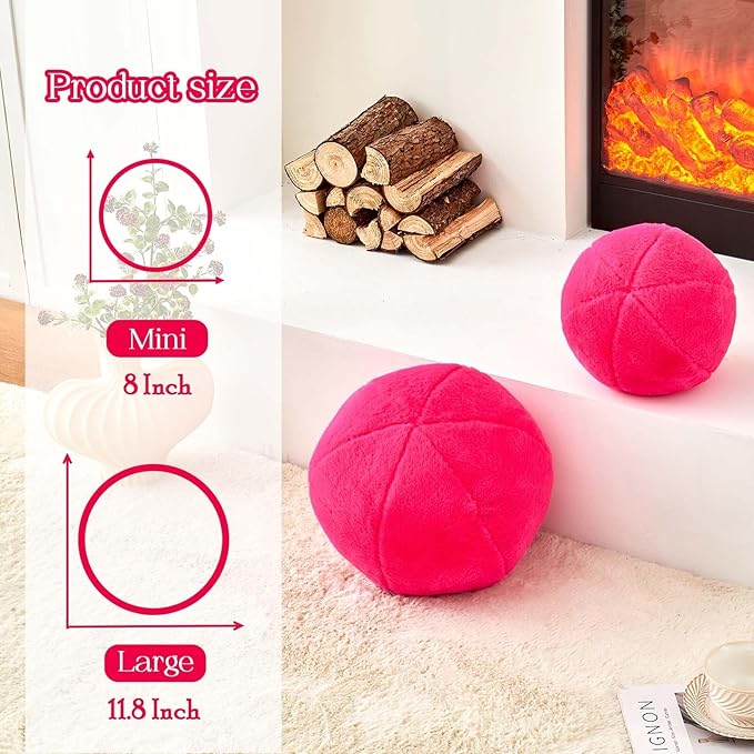 Uvvyui Hot Pink Ball Pillow, Ball Shaped Pillow Plush Cushion - Image 2