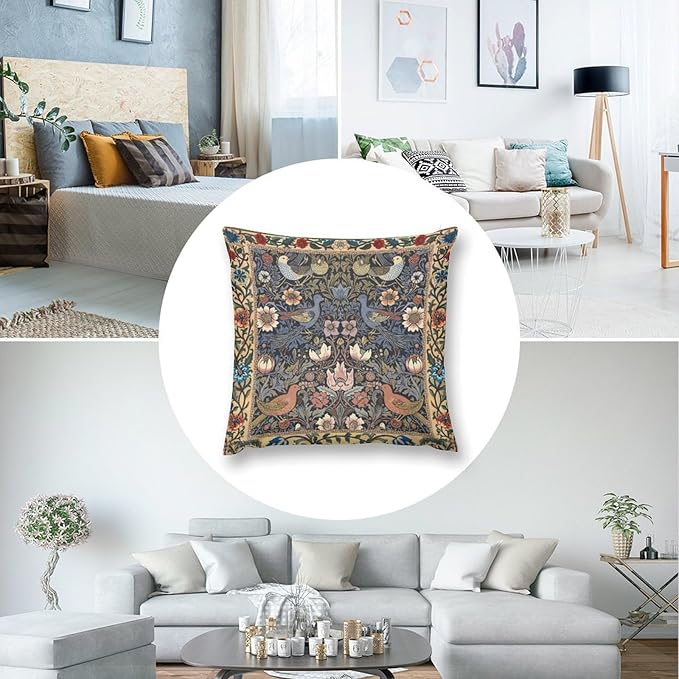 William Morris Floral Original Throw Pillow Covers Boho Chic Retro Floral Bird - Image 6