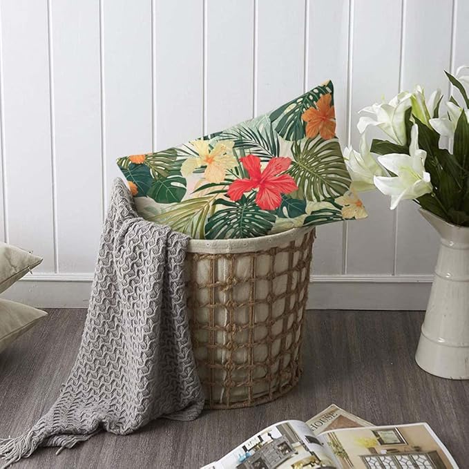 TKS MITLAN Hibiscus Flowers Pillow Cover 12x20 inch Summer Colorful Hawaiian - Image 6