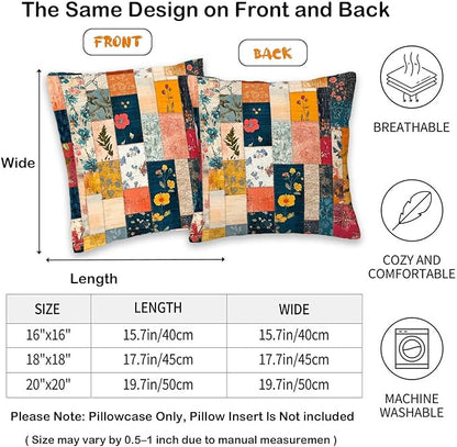 Floral Patchwork Style Pillow Covers 18x18 Set of 2 | Farmhouse Style - Image 6
