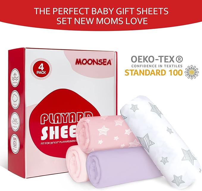 Pack and Play Sheets Girl, 4 Pack Mini Crib Sheets, Stretchy Pack n Play - Image 4