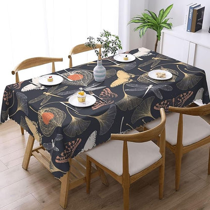 Ginkgo Leaves Tablecloth Vintage Floral Biloba Dragonfly Butterflies Silhouette - Image 2