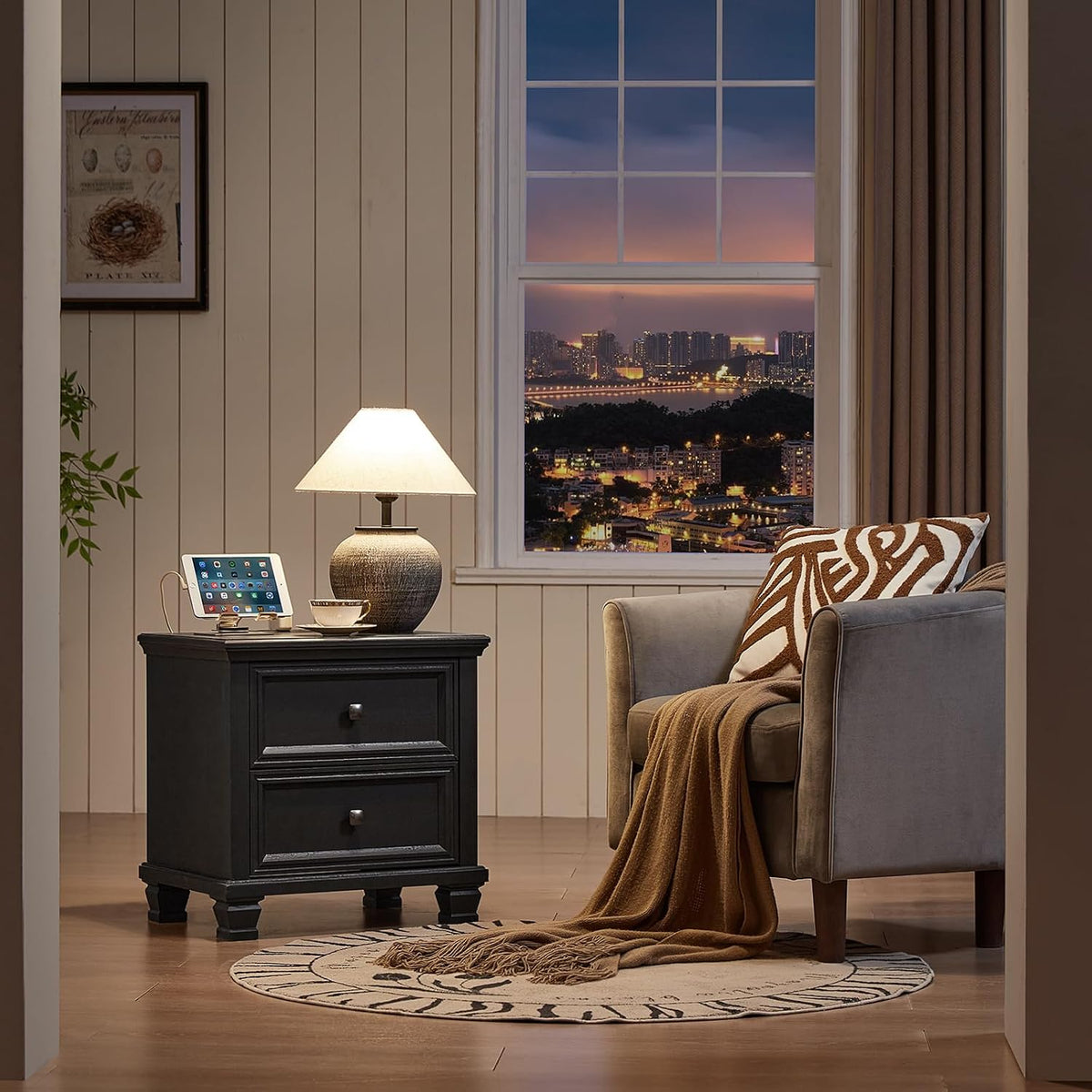 savor life farmhouse nightstand with charging station, 2, main product view