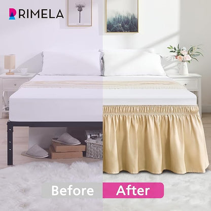 RIMELA Beige Bed Skirt King Size 18 Inch Drop, Wrap Around Elastic Bedskirt - Image 5