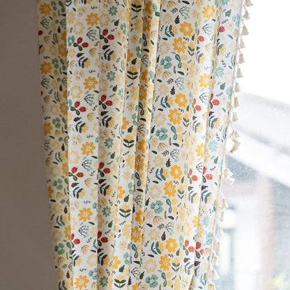 ENJOYBRIDAL Floral Curtains 84 Inch Length 2 Panels Tassel Boho Semi-Sheer by ENJOYBRIDAL
