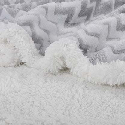 Catalonia Silky Soft Grey Sherpa Throw Blanket, Flannel Chevron Micro Plush - Image 4