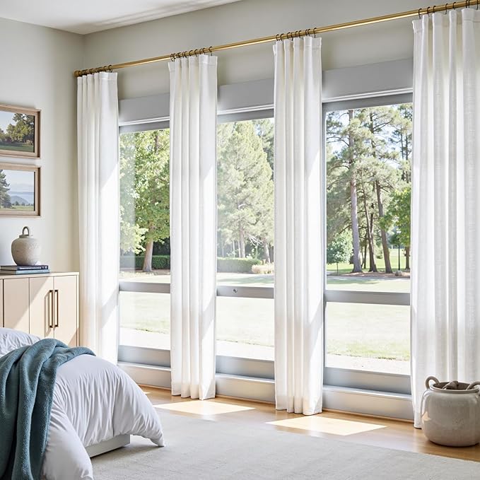 jinchan White Linen Curtains 84 Inchs Length Light Filtering Semi Sheer Curtains - Image 4