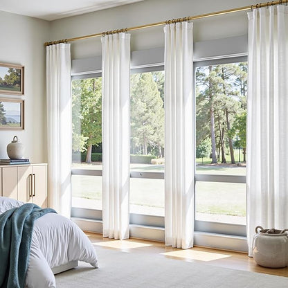 jinchan White Linen Curtains 84 Inchs Length Light Filtering Semi Sheer Curtains - Image 4