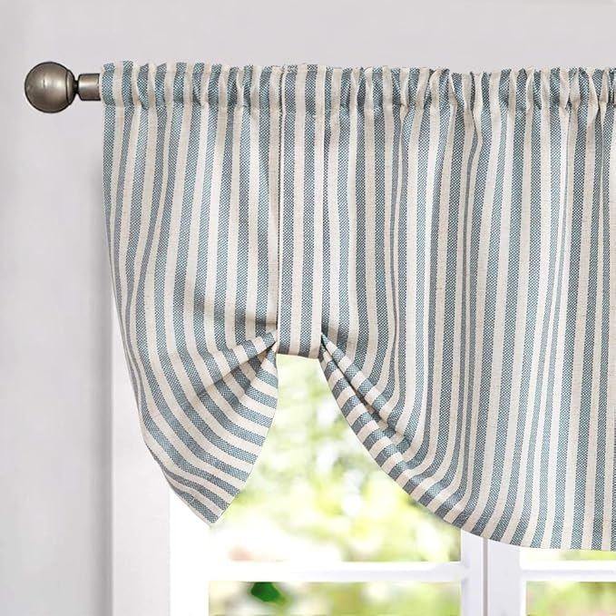 jinchan Tie Up Linen Textured Striped Bow Tie Curtain by JINCHAN