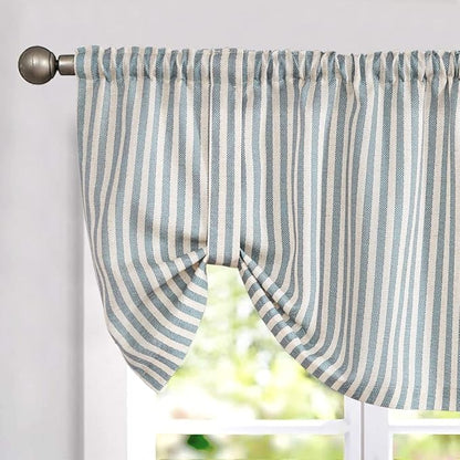 jinchan Tie Up Linen Textured Striped Bow Tie Curtain by JINCHAN