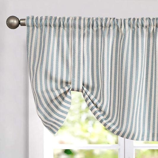jinchan Tie Up Linen Textured Striped Bow Tie Curtain by JINCHAN
