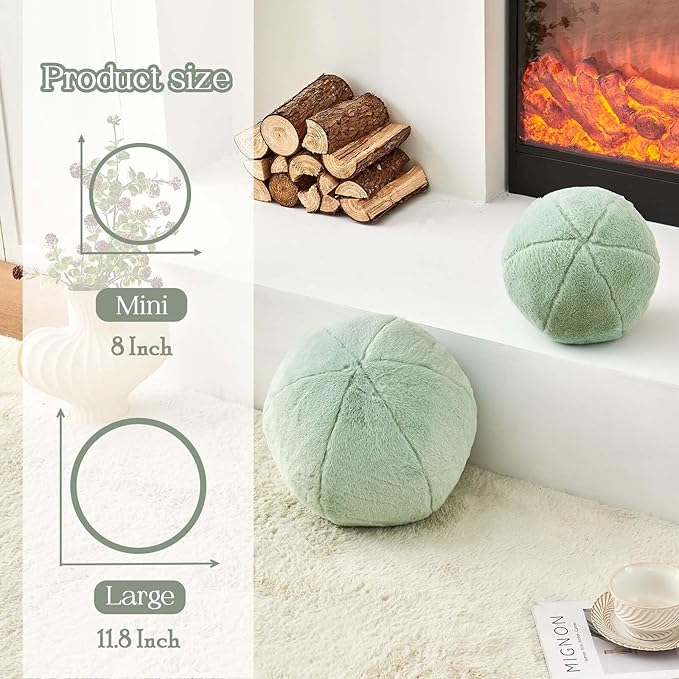 Uvvyui Sage Green Ball Pillow, 11.8" Cute Round Throw Pillow Faux Rabbit Fur - Image 2