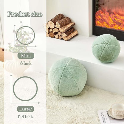 Uvvyui Sage Green Ball Pillow, 11.8" Cute Round Throw Pillow Faux Rabbit Fur - Image 2