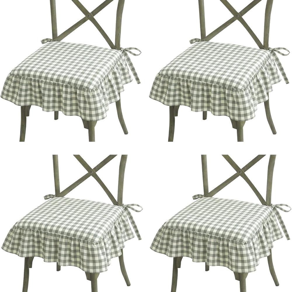 4 Pack Sage Green Ruffled Chair Cushion Cover 17.5x17.5 in
