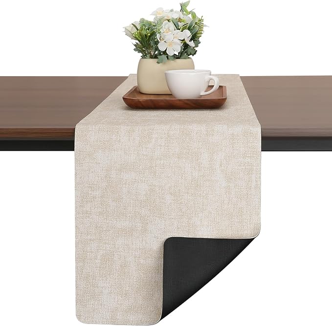 Table Runners 55 Inches Long, Dual-Sided Faux Leather Farmhouse Table Runner by Chitomars