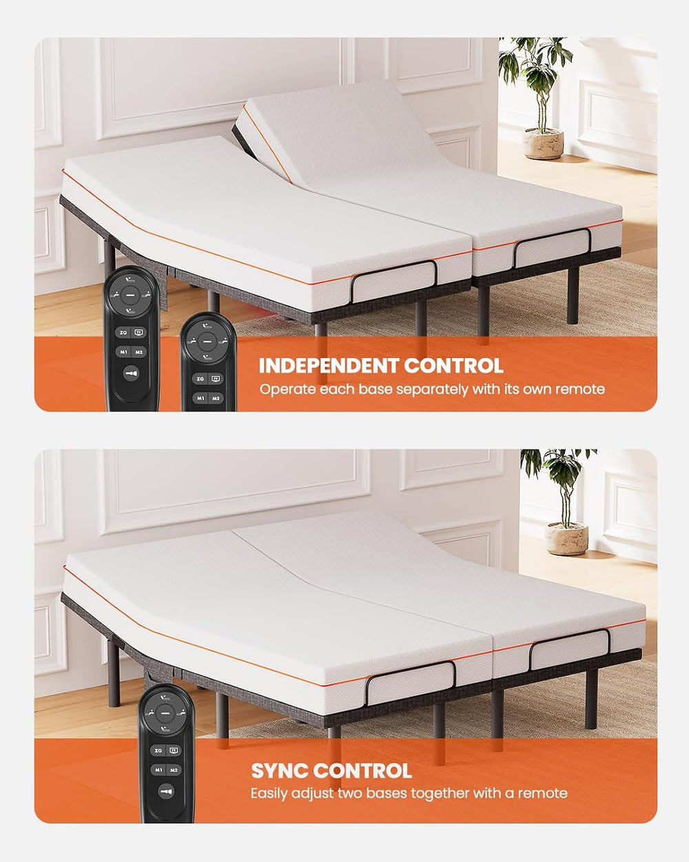 AMADA Split King Adjustable Bed Frame with Wireless Remote and Zero Gravity