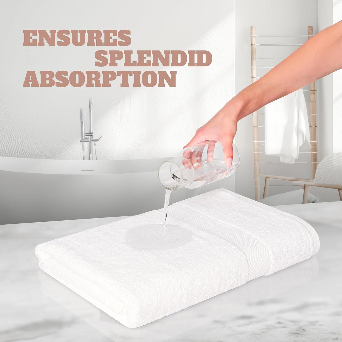 white bath towels 24x50 inch, 6 pack showing dimensions