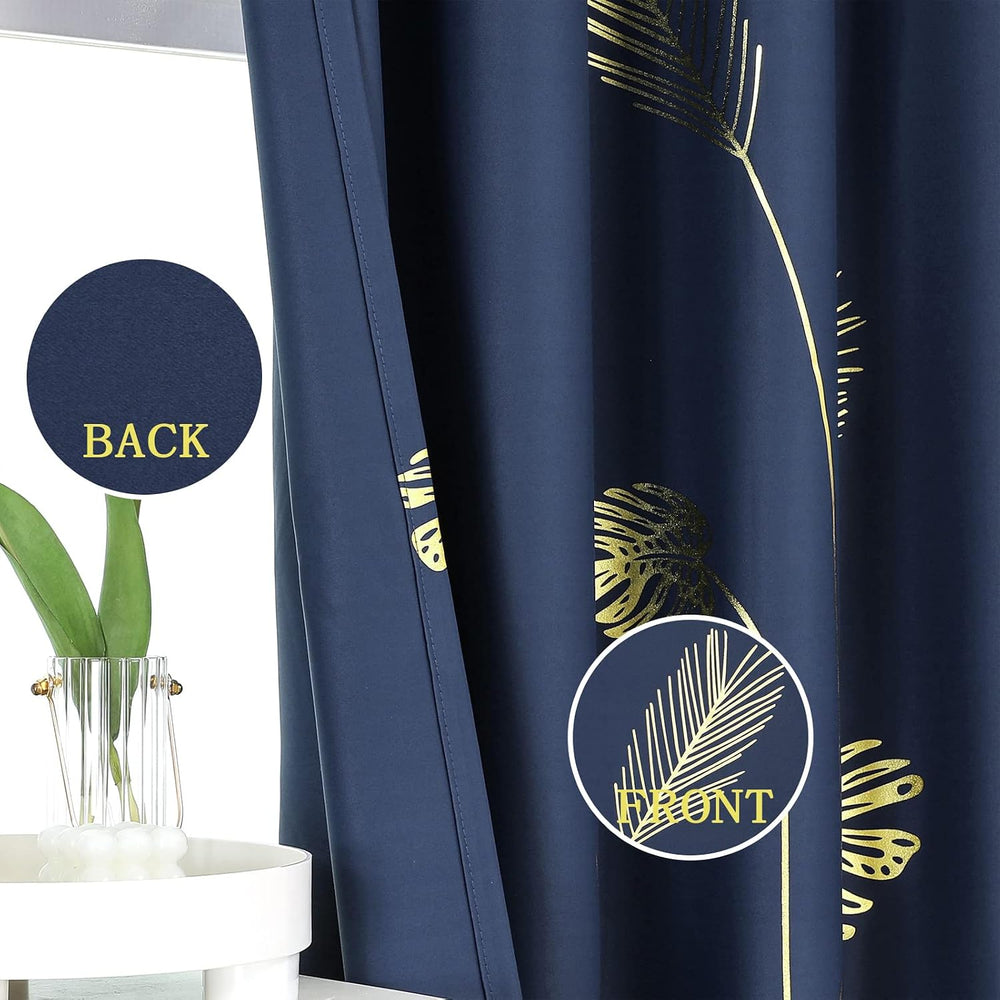Navy Blue Blackout Patterned Curtains for Bedroom 52Wx84L