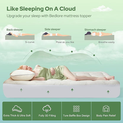 BEDLORE Queen Mattress Topper Viscose Derived from Bamboo, Thick Pillow Top - Image 4