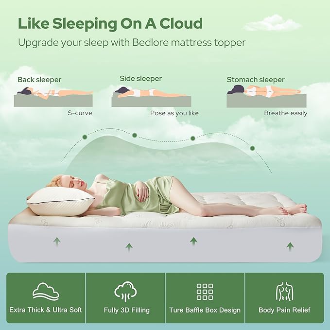 BEDLORE RV Queen Mattress Topper Viscose Derived from Bamboo, Pillow Top - Image 5
