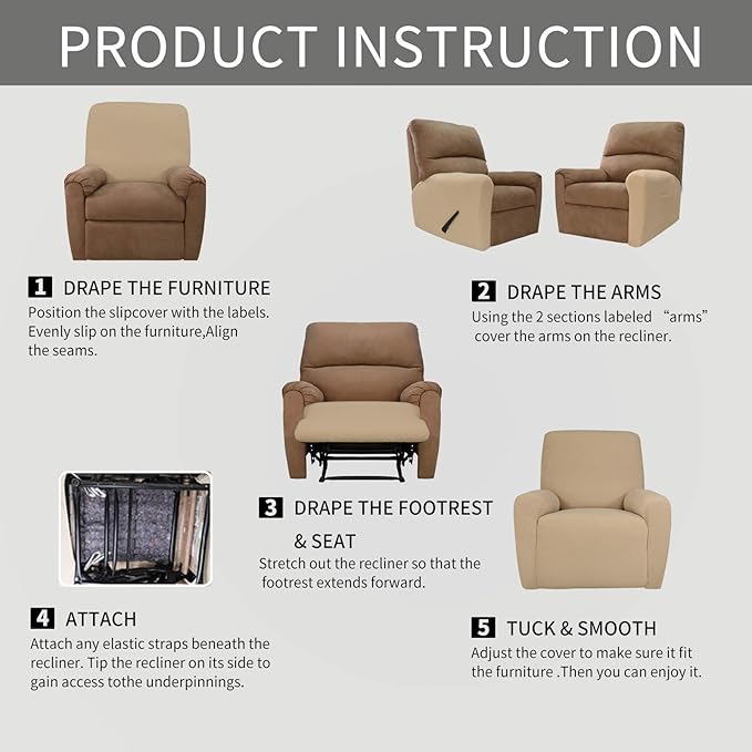 Easy-Going 4 Pieces Oversized Recliner Stretch Sofa Slipcover Sofa Cover - Image 7
