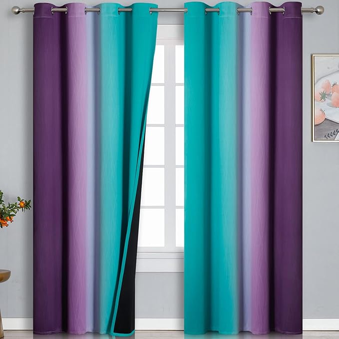 Teal Blackout Curtains 84 Inches Long, Ombre Purple Blackout Curtains by ESTELARTEXTILER